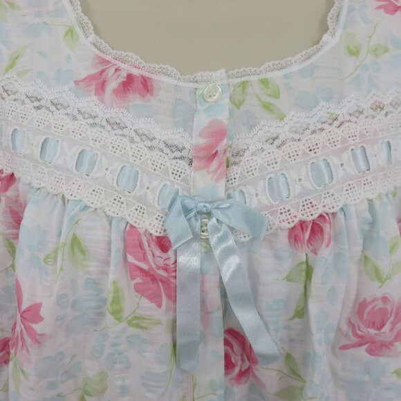 VTG Carriage Court Women XL Sleep Dress Short Sleeve Coverup Robe Pink Flowers - Picture 7 of 16